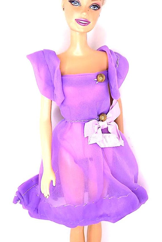 B440 - BARBIE 80s abito corto trasparente tulle viola delizioso