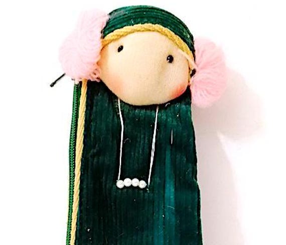 doll school pencil wallet green velvet kawaii 80s loose excellent