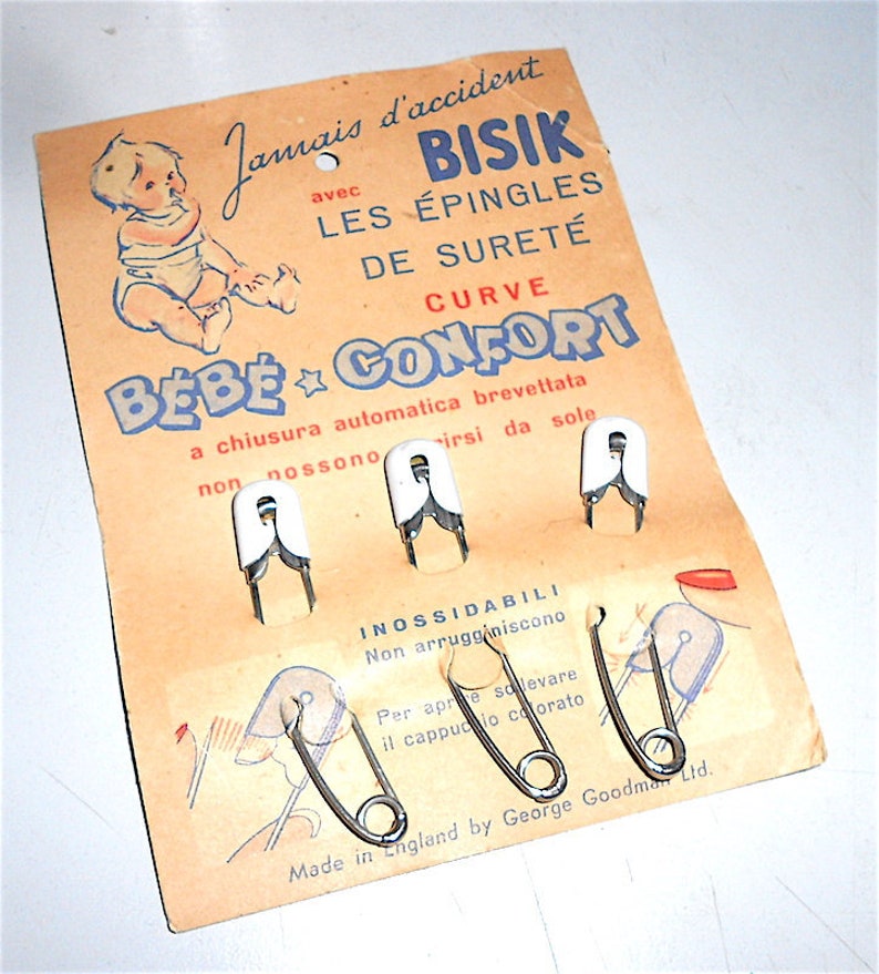 Safety Pins Bebe Confort 60s France Italy Bisik Les Epingles De Surete Vintage White Nanny Pins Sewing Notions Safarni Org