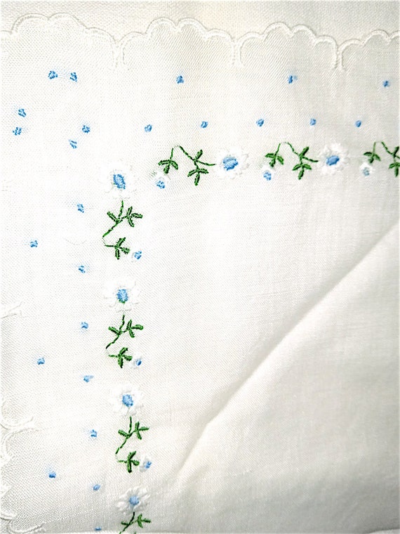 bel fazzoletto ricamato cornice di fiorellini anni 80 cotone bianco - vintage handkerchief flower frame broderies
