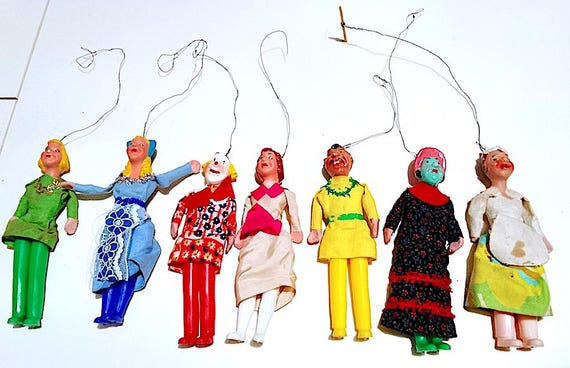 SARZI 60s Italy set lot 7 puppets theater puppets excellent beautiful - Italian puppet marionettes