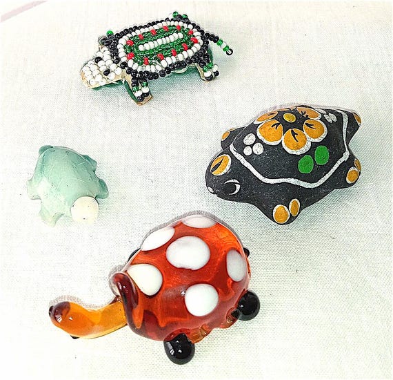 TARTARUGA - TURTLES 80s lot 4 miniatures Murano glass, pottery, pearls and marble - lotto 4 miniature deliziose