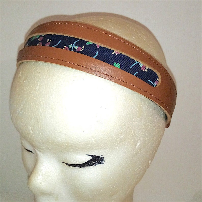 NAJ OLEARI 80s italy vintage hairband in leather with flowers image 3