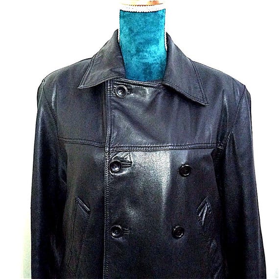Beautiful 70s vintage Saxon black leather long jacket size L for bikers - giacca in pelle vera nera lunga fashion goth