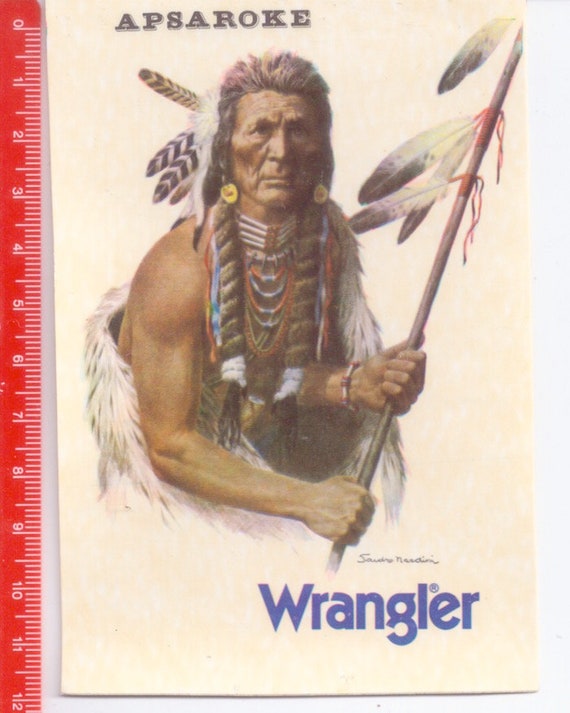 WRANGLER jeans 80s italy promo sticker - adesiva pubblicitaria - serie Indiani d'america : Apsaroke by Sandro Nardini