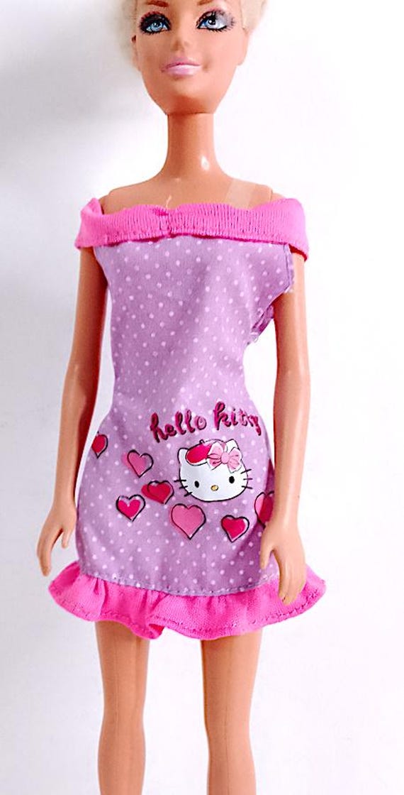B1075 - BARBIE / TANYA Hello Kitty 2000s abito rosa e viola kawaii