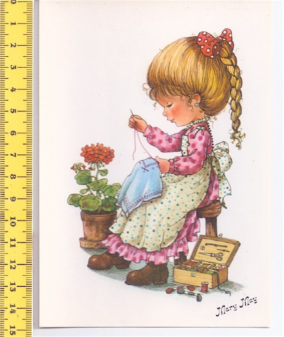 MARY MAY 70s Pagsa Spain postcard - cartolina - sewing baby tailor