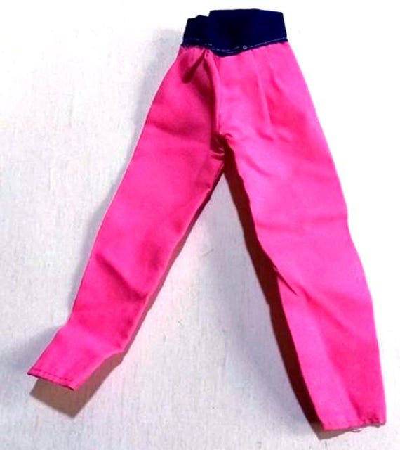 BARBIE 90s pink pants with belt blue velvet band B273
