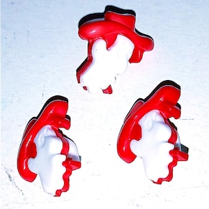 LUCKY LUKE - lotto 6 bottoni in plastica nuovi rosso e bianco kawaii - lot 6 plastic buttons shaped red and white mint