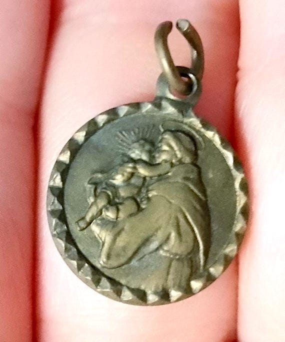 Saint Anthony of Padua with baby Jesus 70s gold plated brass religious pendant medal
