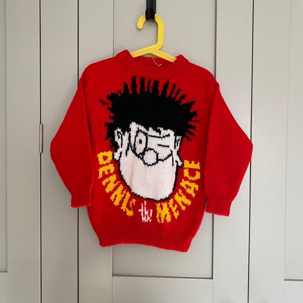 Dennis the Menace hand knitted jumper cartoon 7-9 boys sweater Gnasher The Beano