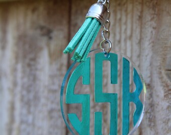 Personalized Monogram Keychain, Custom Acrylic Tassel Keychain, Bridesmaid Gift, Teacher Gift, Graduation, Bridal Shower, Bag Charm