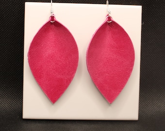 Pink Leaf Earrings | Leather Leaf Earrings | Boho Style Earrings