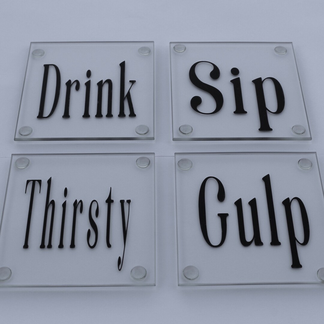 Rae Dunn Inspired Glass Coasters: Thirsty, Sip, Gulp, Drink - Etsy