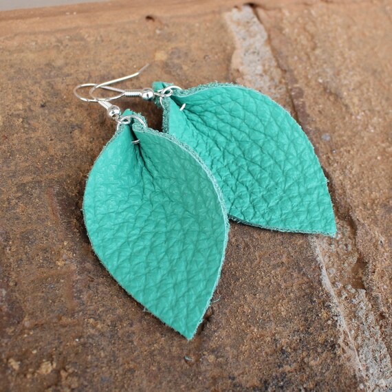 Light Green Leather Earrings Etsy Australia