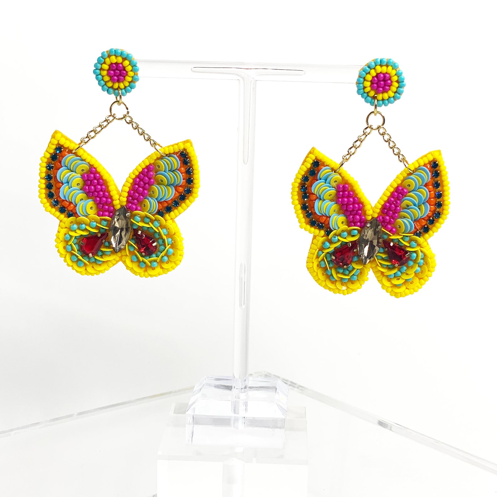 Yellow Beaded Butterfly Earrings Etsy.de