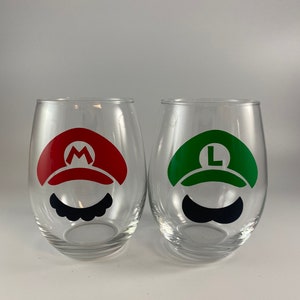 Super Mario Bros, Nintendo Wine Glass, Mario, Luigi, Super Mario Beer Mugs, Video Game Drinkware