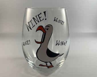 Seagull Stemless Wine Glass,  Seagull Wine! Wine! Wine!, Wine Lover, Cartoon Lover, Gifts for her, Stocking Stuffer