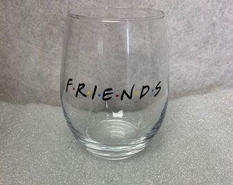 Friends Logo Wine Glass / Stemless Wine Glass / TV Show / Ross / Joey / Rachel / Chandler / Phoebe / Monica