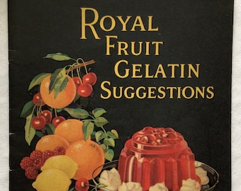 Recetario de gelatina de frutas Royal Fruit de 1926, libro de cocina de repostería Art Déco