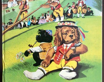 Caroline's Grand Tour, Pierre Probst, Collins, 1973, livre jeunesse européen vintage rare (en anglais), histoire de voyage avec des animaux mignons
