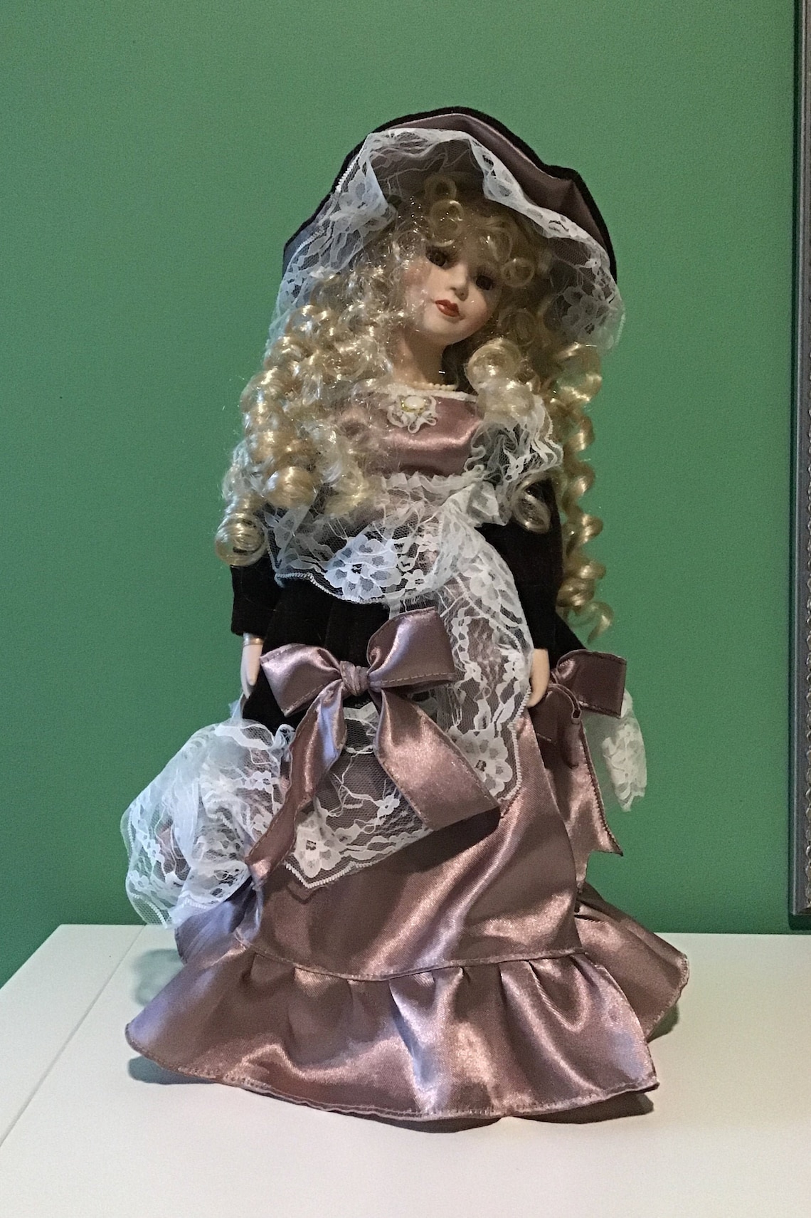 Beautiful Porcelain Doll Victorian Style Velvet and Satin Gown Etsy