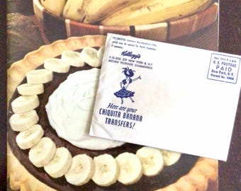 Recetario vintage de la Segunda Guerra Mundial, Plátanos: Cómo servirlos, 1941, gráficos fantásticos y transferencias sorpresa de plátanos de Chiquita.