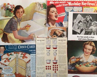 Paquete de efímeras de ama de casa de la Segunda Guerra Mundial de los años 40: recortes vintage de cocina, limpieza y belleza