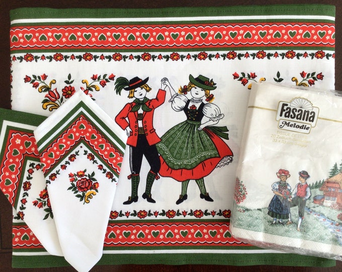 Vintage German Folk Placemats 2, Napkins 2, Paper Serviettes, Never