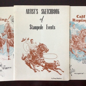 Vintage Rodeo Souvenir, Calgary Stampede, Artist’s Sketchbook of Stampede Events, Canadian Artist Doug Stephens, Calf Roping, Cowboy Artist