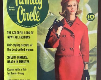 Vintage 1962 Family Circle Magazine, September Issue, Midcentury Fashion, Decor, Ads, Hairstyles