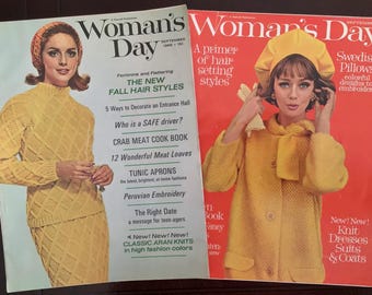 Vintage Woman's Day Fall Magazines, September 1965, Fashion, Decor, Recipes, Hair Styles, Aprons, Swedish Embroidery, Caps