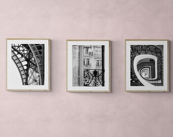 Paris Wall Art Set - Set of 3 Digital Prints - Black and White