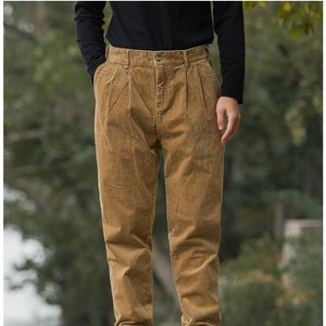 Mens pleated corduroy pants with cuffs sales