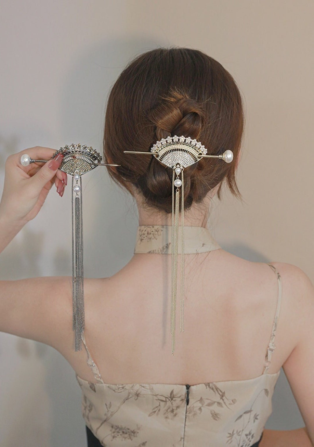 Chinese Fan Shape Hair Stick Fan Hair Stick With Dangle Fan Etsy