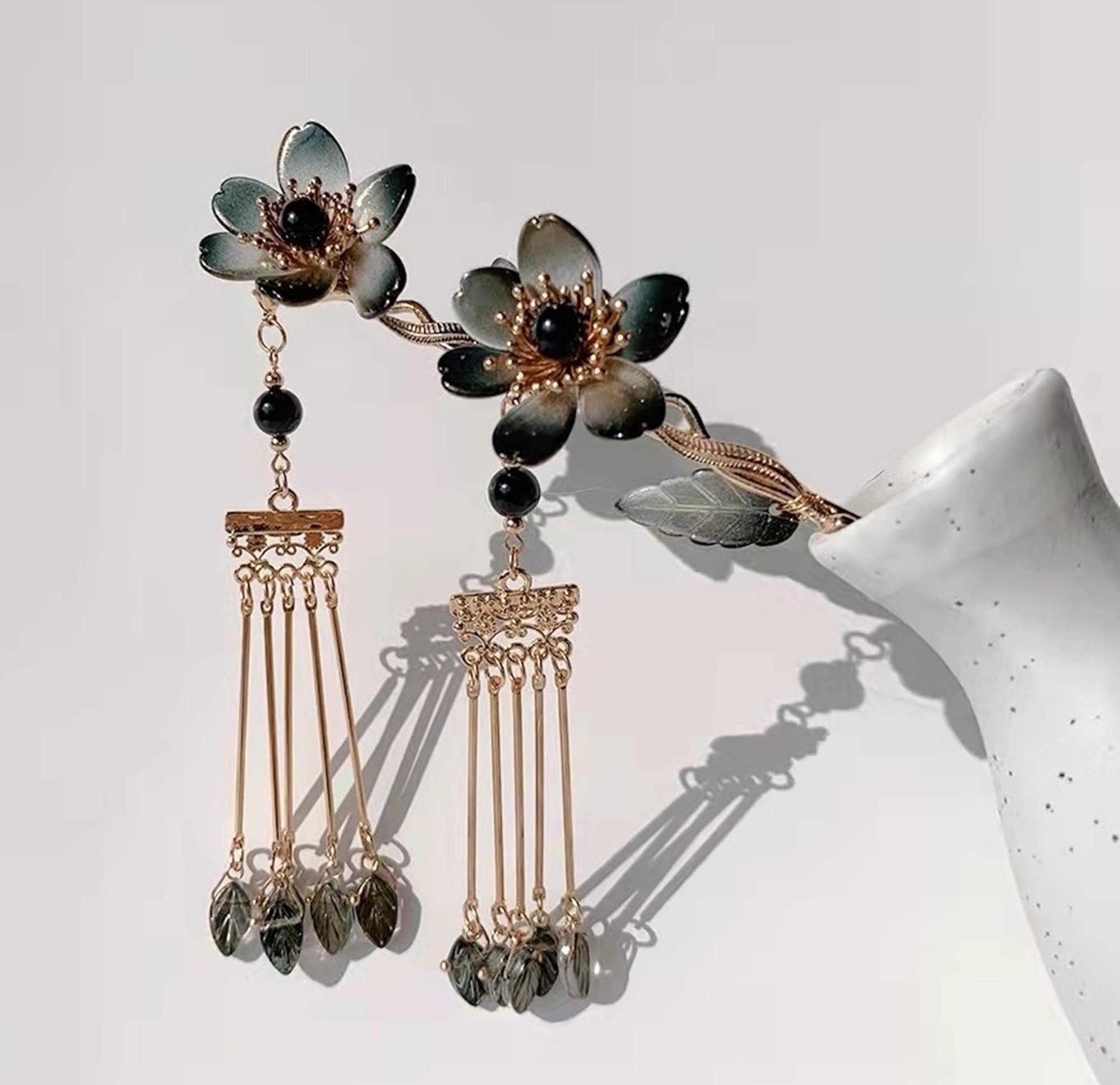 Gift Hair Jewelry-A056 Metal Hair Stick Fork Flower Hair Stick Vintage Chinese Hair Stick Hair Stick with Tassels