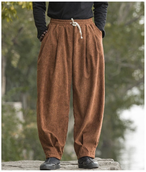 Maden-pantalones de pana Retro para hombre, pantalón informal, holgado, con  tira de cintura elástica, de terciopelo, de pierna ancha, de gran tamaño