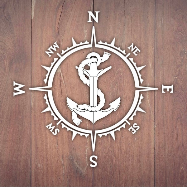 Anchor Compass Decal, Navy, Vinyl Decal, Car Decal, Wall Decal, Laptop Decal, Laptop Stickers, Gift for him, Gift for her, Stickers