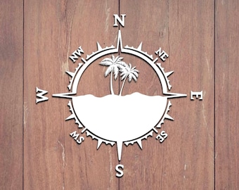 Palm Tree Decal, Compass Decal, Vinyl Decal, Car Decal, Wall Decal, Laptop Decal, Laptop Stickers, Gift for him, Gift for her, Stickers