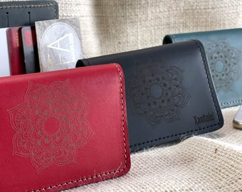 Leather Card Holder|Leather Bifold Business Case|Business Card Holder|Mandala Design Card Holder|Slim Card Case|Laser Cut Design|HechoMexico