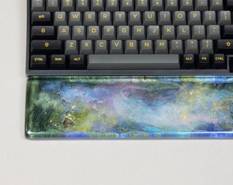 Green galaxy space keyboard resin wrist rest hand tray TKL 60 65% full custom size ergonomic mechanical keyboard accessories