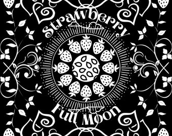 Sofortiger digitaler Download Dunkle Erdbeere Vollmond Entspannende Malseite für Meditation
