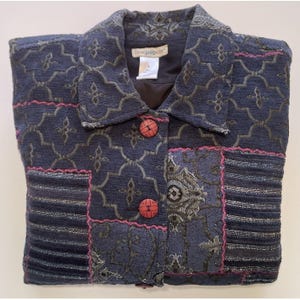 Vintage Travel Smith Jacket Womens L Woven 90s Patchwork Blue Colorblock Boho