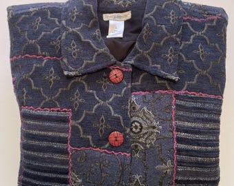 Vintage Reise Smith Jacke Damen L Woven 90er Jahre Patchwork Blau Colorblock Boho