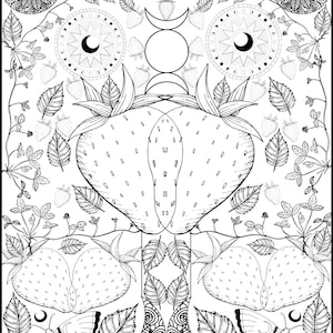 Instant Digital Download Strawberry Full Moon Meditative Coloring Page for Relaxation