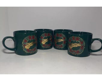 Vintage Weihnachtstassen Grüner Kranz Violine Holly Made in Korea Kaffee Menge 4