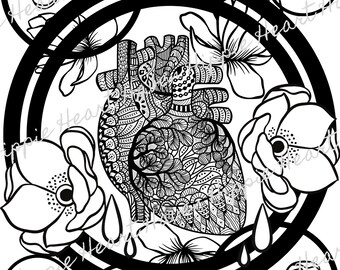 Sofortiger digitaler Download, Weissdorn und Herz Meditative Malseite zur Entspannung