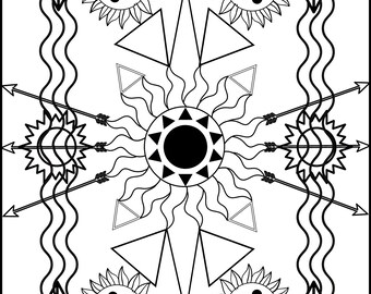 Sofortiger digitaler Download Sommer-Sonnenwende meditative Malseite für Entspannung