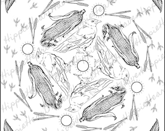 Sofortiger digitaler Download Krähe, Mais und Sonne meditative Malseite zur Entspannung