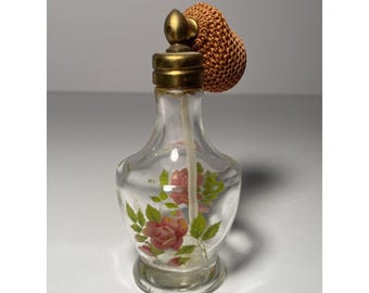 Vintage Mikado Parfüm Zerstäuber Flasche Made In Japan Painted Rose Klarglas